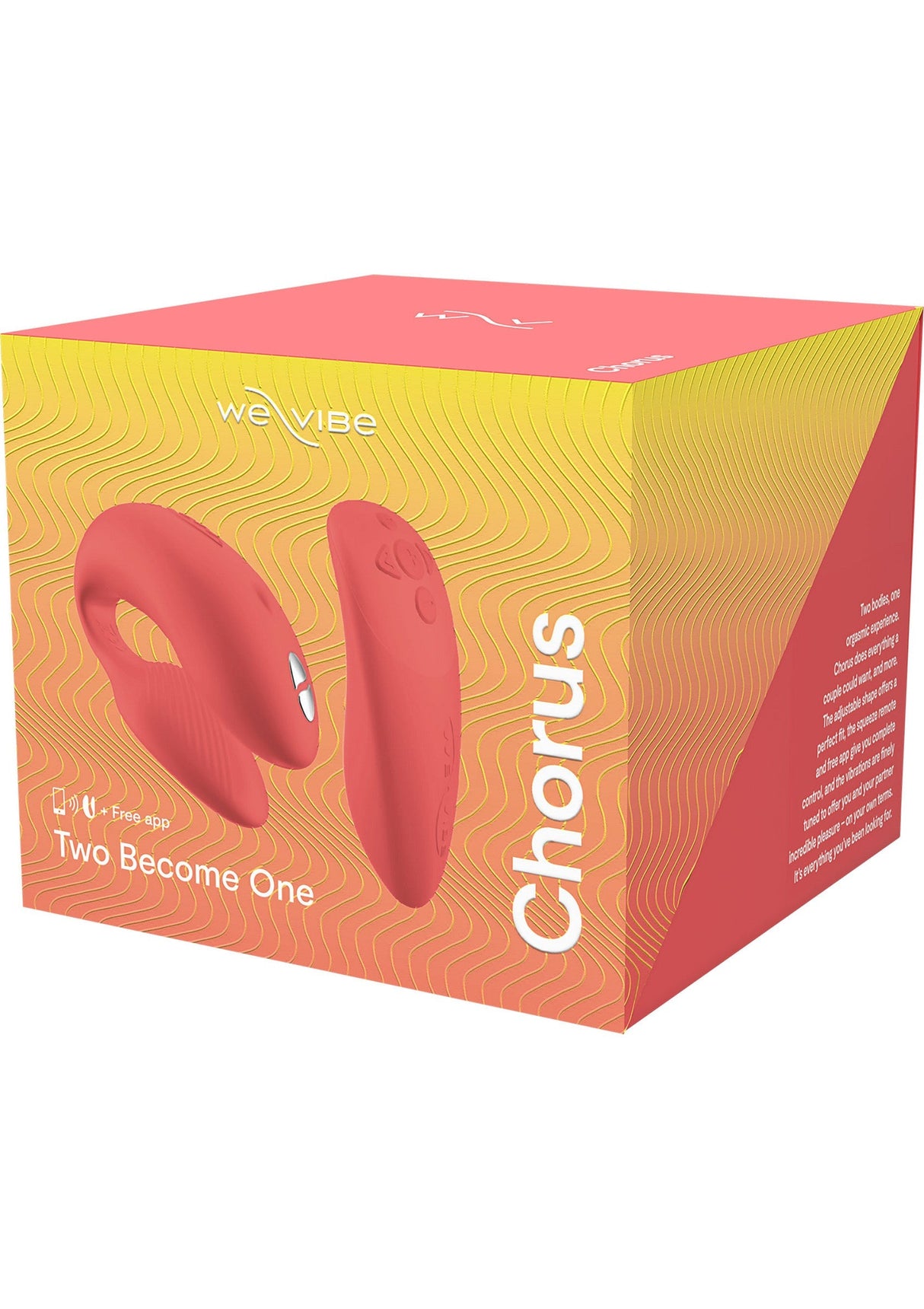 WeVibe Chorus product packaging with red device illustration on a white background