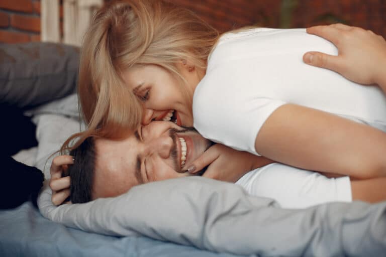 Paar Mann Frau Spaß Liebe Sex Bett